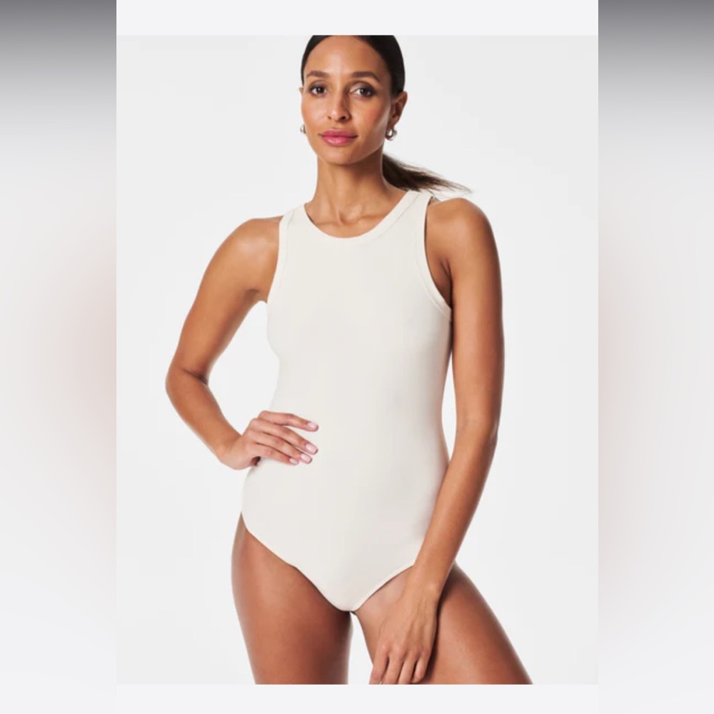 SPANX Suit Yourself Racerback Ribbed Bodysuit, color Parchment, size S, NWT